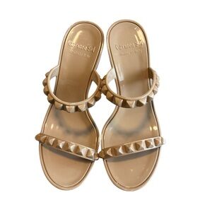 Carmen Sol Tonino Nude Tan Wedge Size 8 NWOT